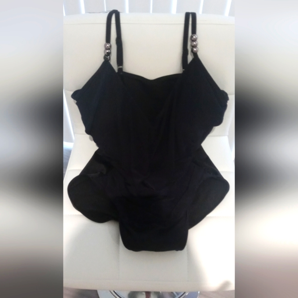 Black one piece sz 18 with tummy control panel built in bra with removable pads